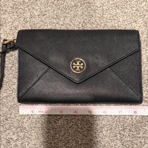 Tory Burch Black Envelope Clutch with Gold Logo